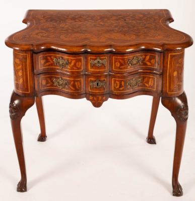 Appraisal: A Dutch marquetry side table the serpentine front fitted two