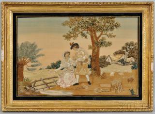 Appraisal: George III Watercolor and Silk Embroidered Scene early th century