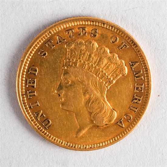 Appraisal: United States Indian Head gold three-dollar piece EF- Estimate -