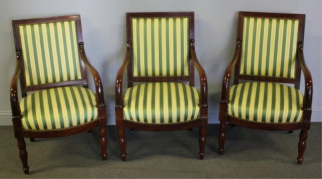 Appraisal: Lot of Empire Style Mahogany Arm Chairs Nicely upholstered From