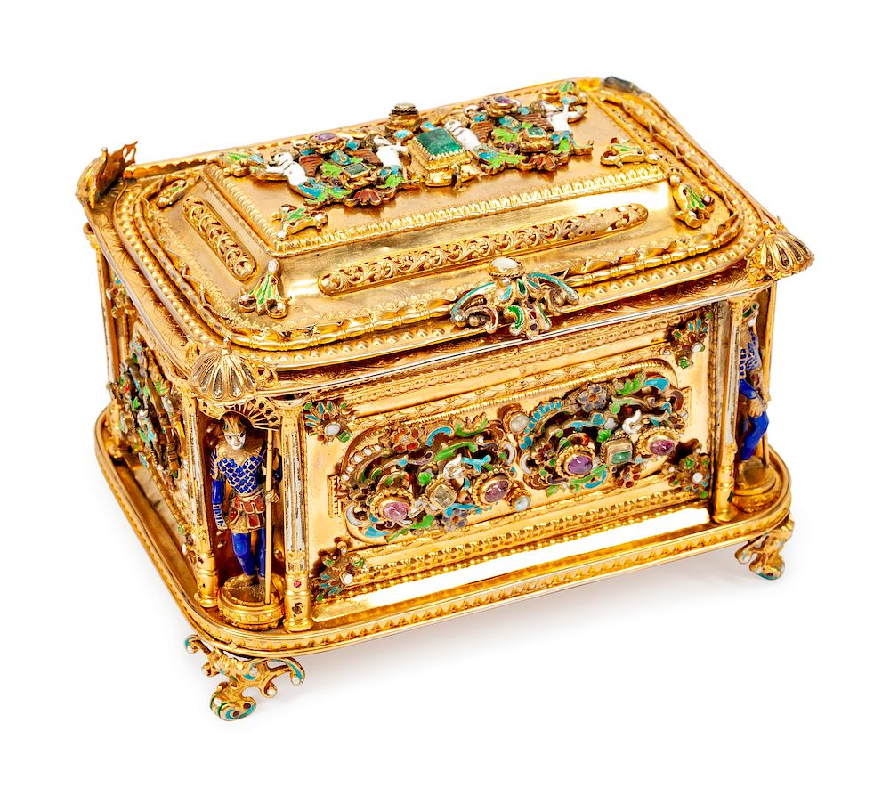 Appraisal: An Austrian Precious Stone-Mounted Silver and Enamel Casket An Austrian