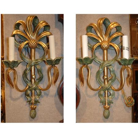 Appraisal: Pair of Italian Neoclassical Style Gilt and Painted Wood Two-Light