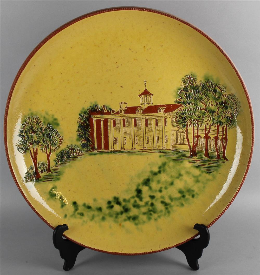 Appraisal: GLAZED POTTERY MT VERNON CHARGER potted of heavy terracotta in