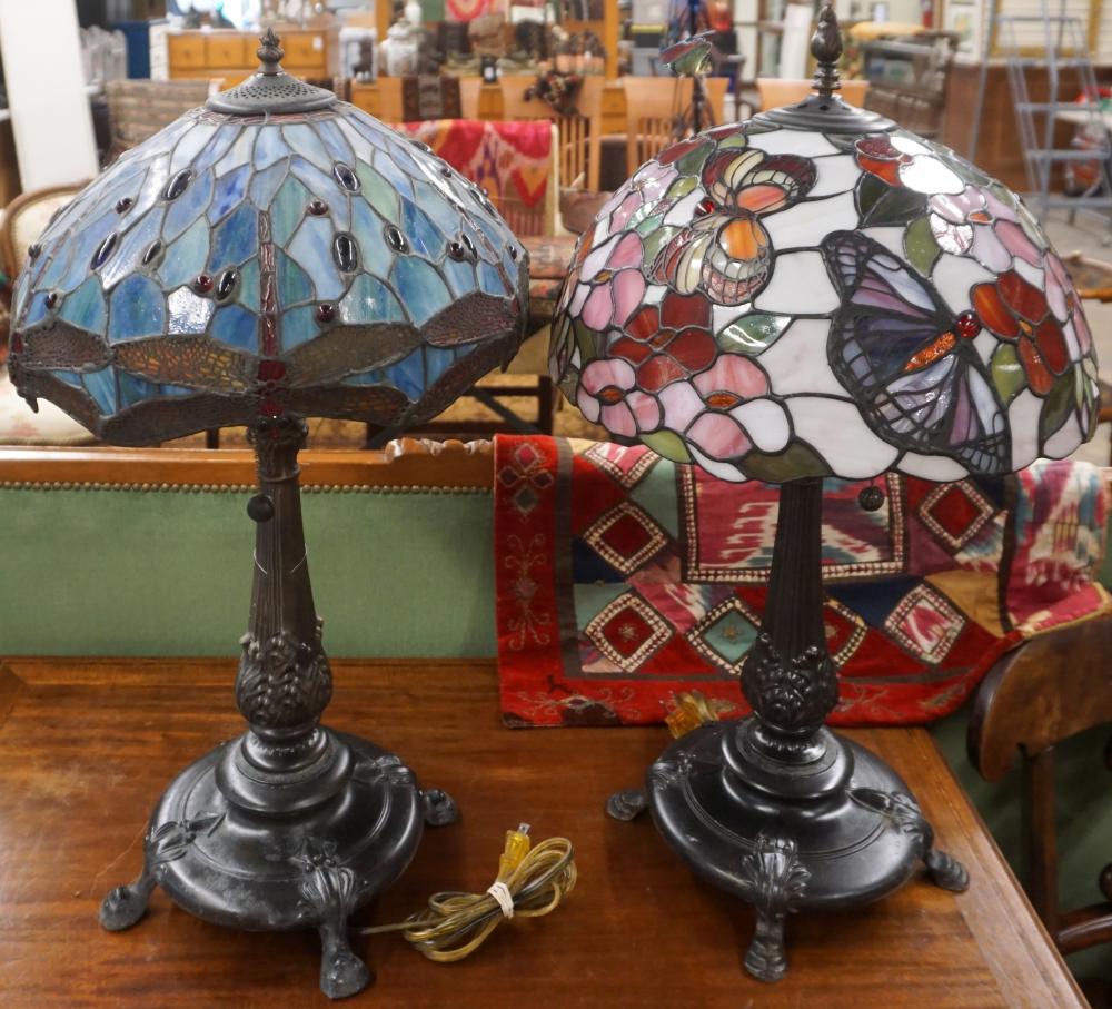 Appraisal: Two Arts and Crafts Style Leaded Glass Table Lamps H