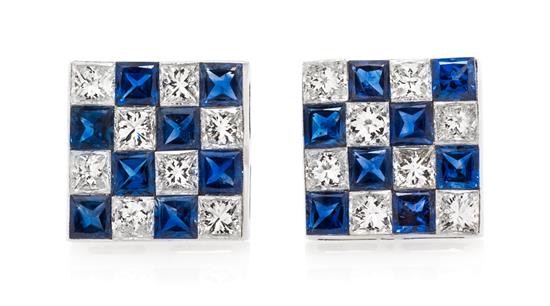 Appraisal: Sale Lot A Pair of White Gold Diamond and Sapphire