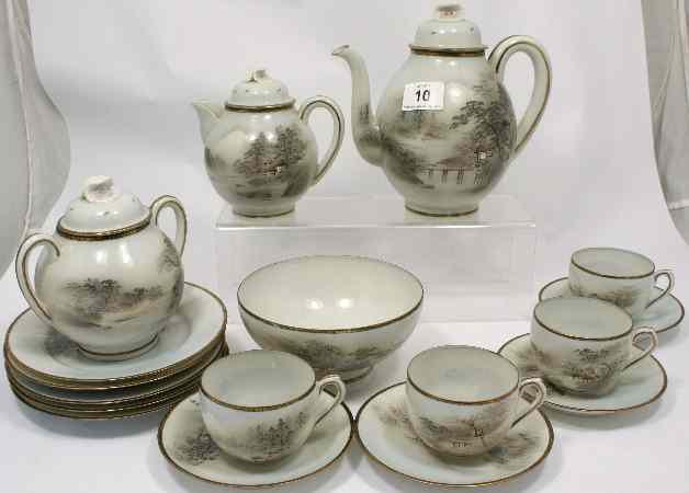 Appraisal: Japanese Eggshell Porcelain Tea Set decorated with Lake and Woodland