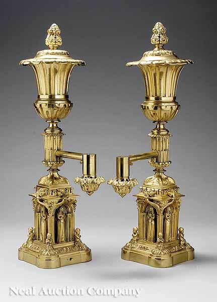 Appraisal: A Pair of Gilt Bronze Figural Argand Lamps early th