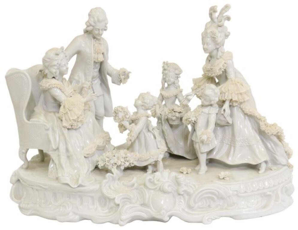 Appraisal: Large German Dresden lace blanc de chine porcelain figural group