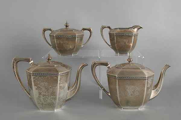 Appraisal: Sterling silver four-piece tea service to include a coffee pot