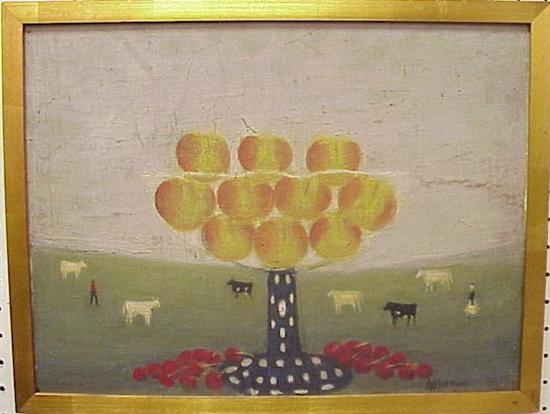 Appraisal: Walter Parkes naive fantasy landscape oil on wood panel signature