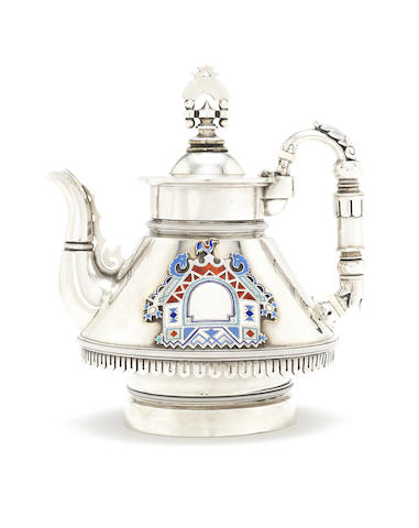 Appraisal: A late th century Russian silver and enamel teapot by