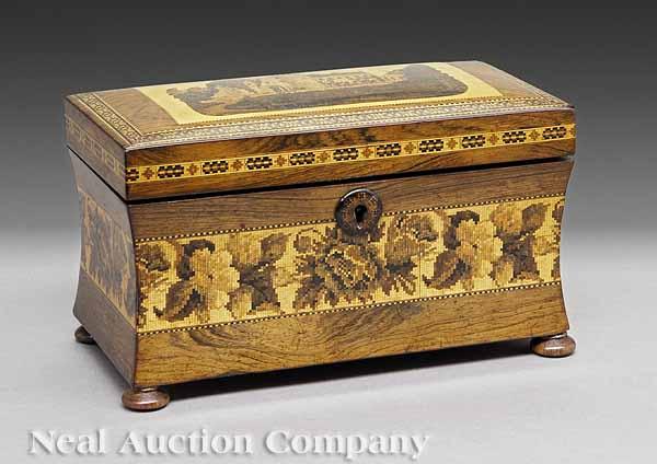 Appraisal: An Antique Tunbridge Ware Tea Caddy mid- th c the