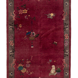 Appraisal: Two Chinese Wool Rugs Circa Purple example feet inches x