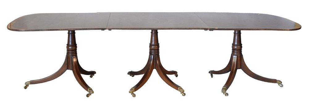 Appraisal: Mahogany George IV Style Triple Pedestal Dining Table with banded