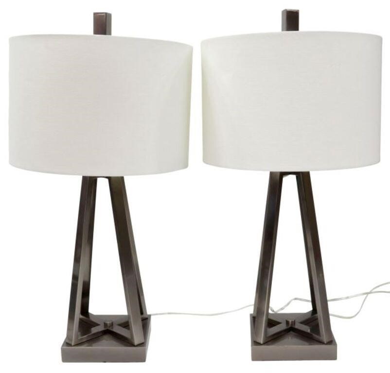 Appraisal: pair Modern brushed metal single light table lamps st c