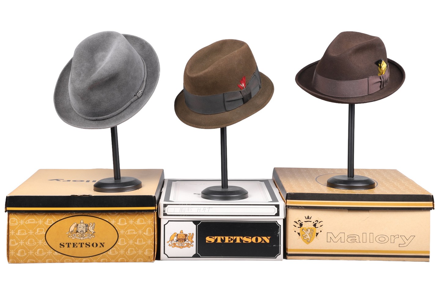 Appraisal: Mens hats to include Mallory brown felt hat - Dobbs