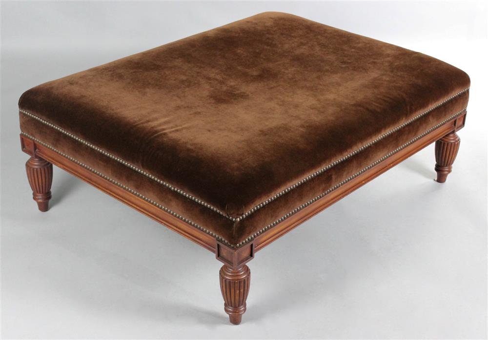 Appraisal: RALPH LAUREN BROWN VELVET OTTOMAN WITH NAILHEAD TRIM rectangular with