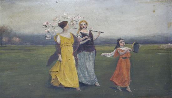 Appraisal: th century oil on board of three girls one carrying