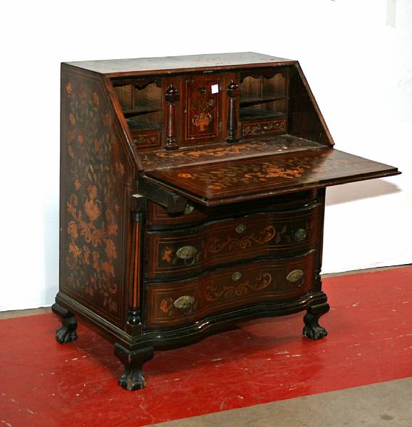 Appraisal: A Dutch Rococo style marquetry and walnut lid desk late