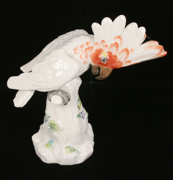 Appraisal: Meissen hand painted porcelain cockatoo exotic bird figure perched on