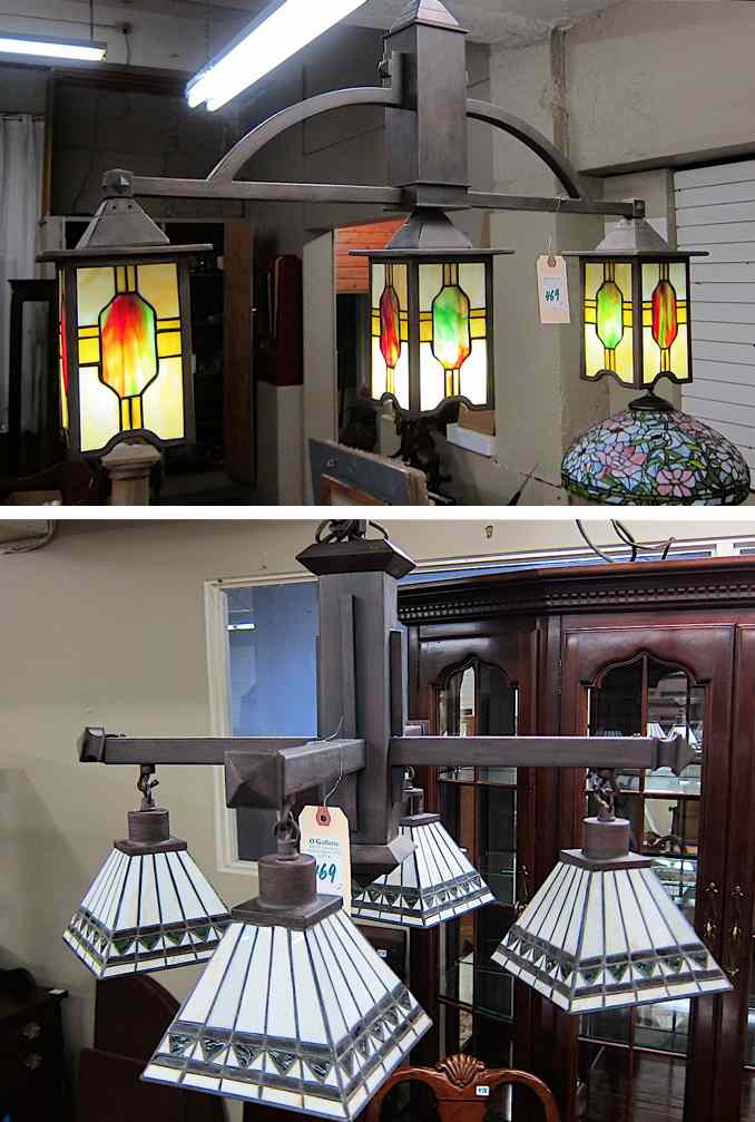 Appraisal: TWO ARTS CRAFTS STYLE LIGHT FIXTURES of bronzed metal construction