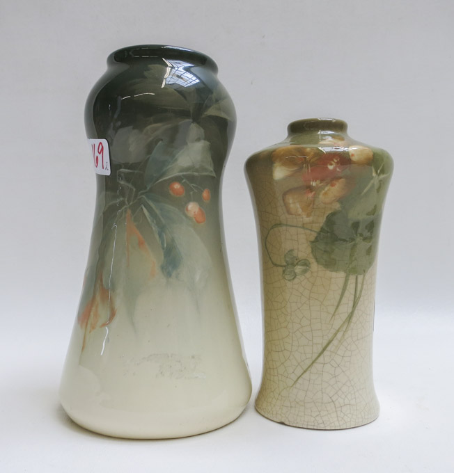 Appraisal: TWO ROSEVILLE ROZANE ROYAL ART POTTERY VASES each hand decorated