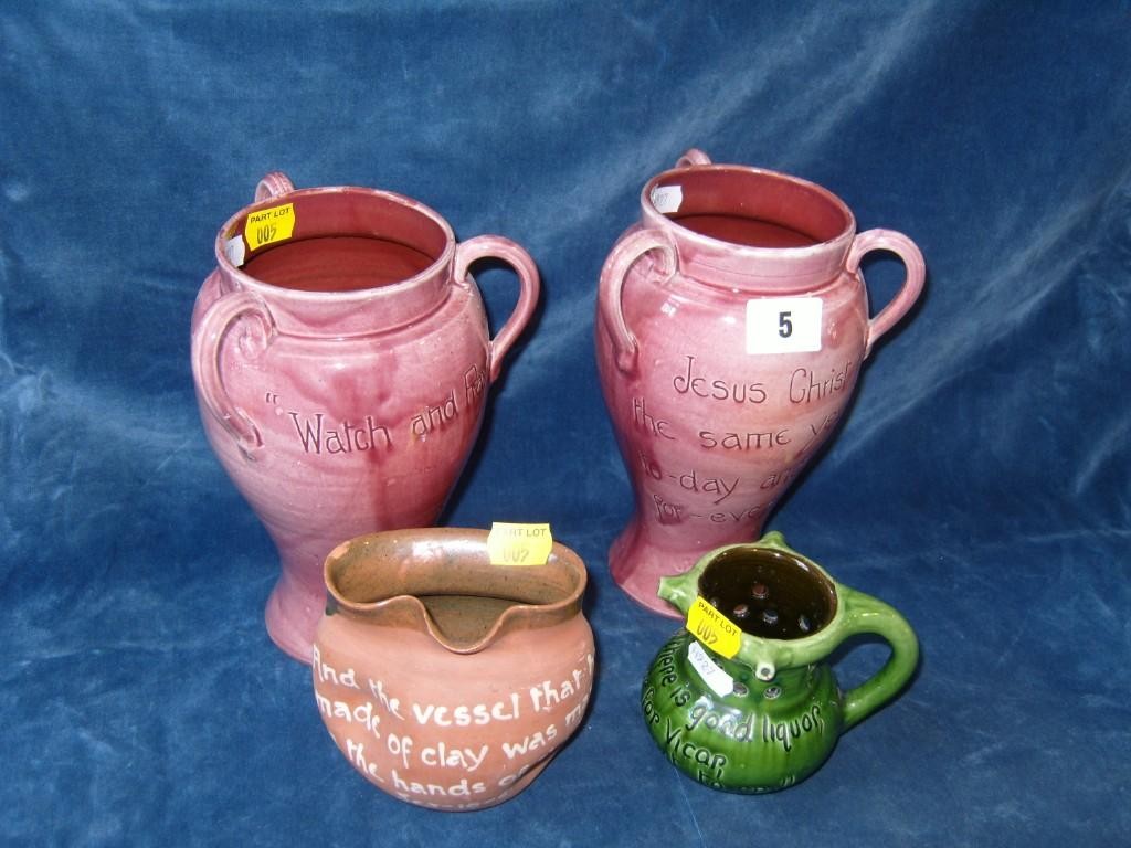 Appraisal: A pair of -handled Barum Barnstaple ware pink glazed vases