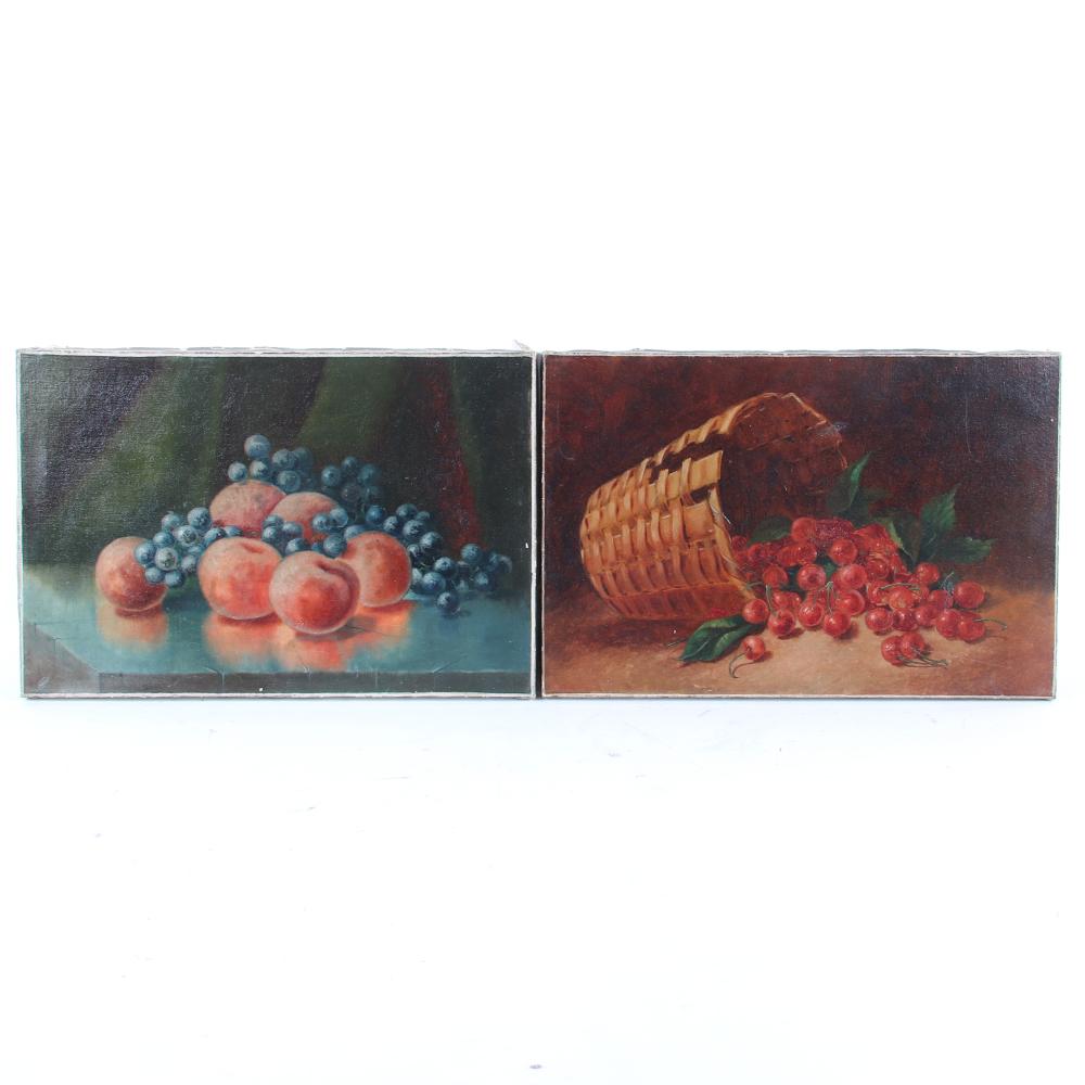 Appraisal: TWO VINTAGE STILL LIFE OIL ON CANVAS FRUIT PAINTINGS CHERRIES