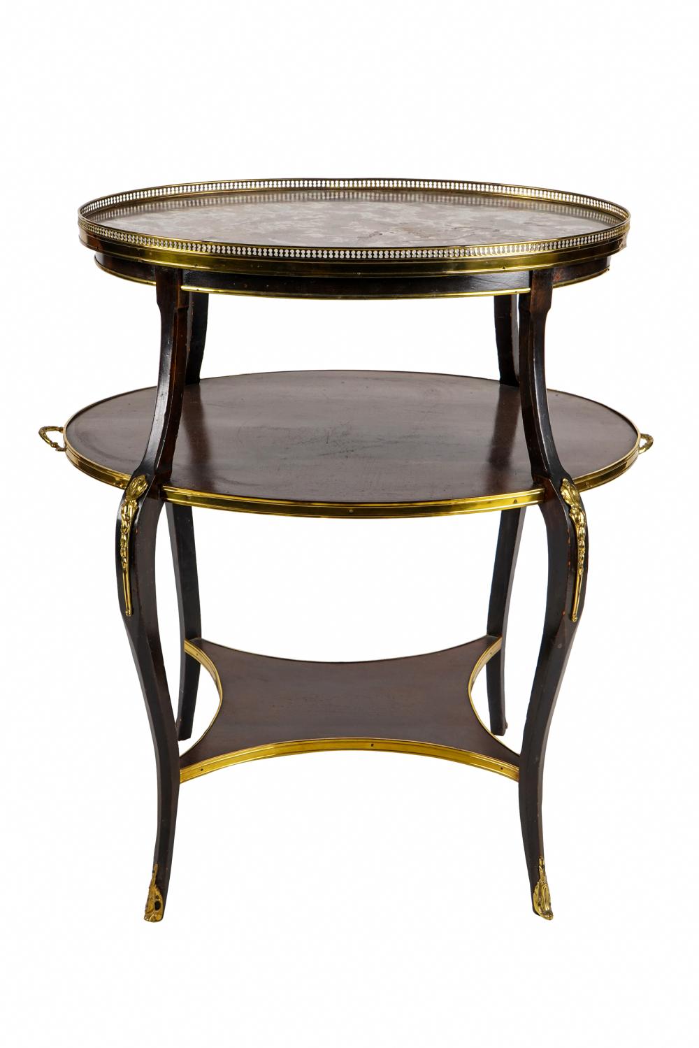 Appraisal: FRENCH ROUGE MARBLE-TOP DESSERT STANDgilt metal-mounted the galleried oval top