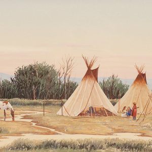 Appraisal: Dustin Lyon American b Tee Pee Encampment Gouache signed D