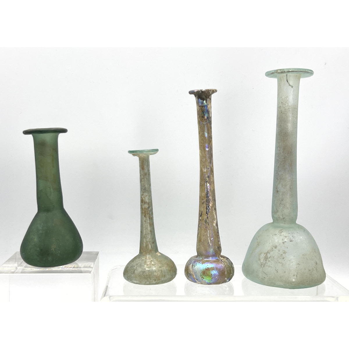 Appraisal: pc Ancient Roman glass long neck green vases Dimensions H