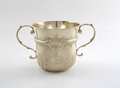 Appraisal: A George I silver two-handled porringer circular form part fluted