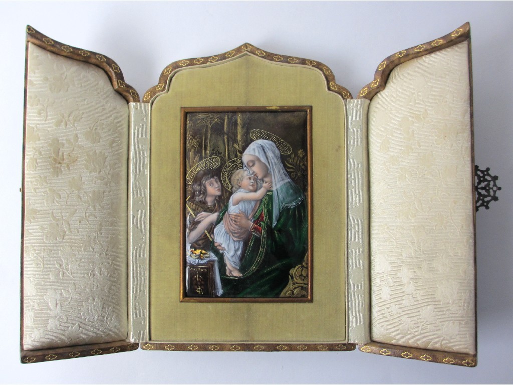 Appraisal: A Limoges enamel plaque of the Madonna and Child signed