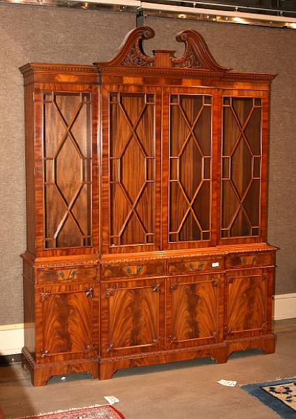 Appraisal: A George III style mahogany breakfront cabinet th century height