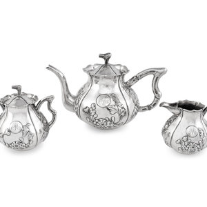 Appraisal: A Chinese Export Silver Three-Piece Tea Service Wing On Co