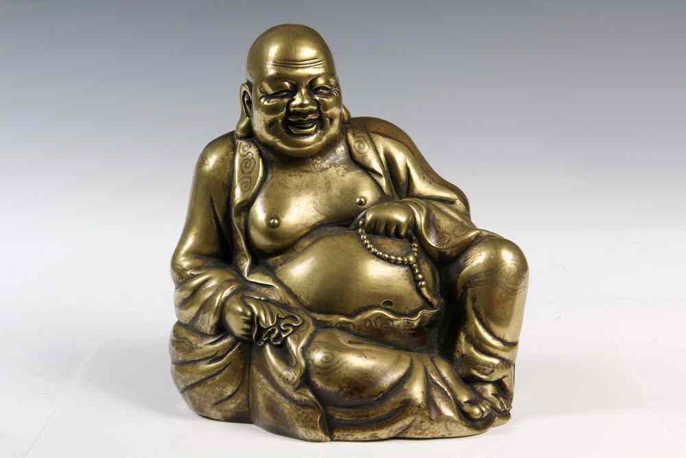 Appraisal: BRONZE BUDDHA - th c Japanese Hotei Buddha in cast