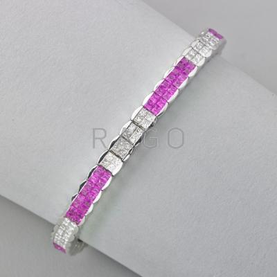 Appraisal: DIAMOND AND PINK SAPPHIRE K GOLD LINE BRACELET Invisibly set