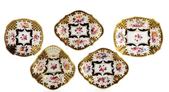 Appraisal: Fine Davenport dessert service th century floral reserves on gilt