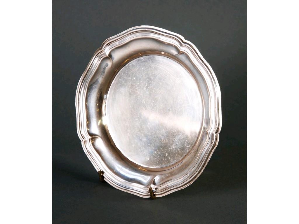 Appraisal: CONTINENTAL SILVER COLOURED METAL STANDARD CARD TRAY circular with moulded