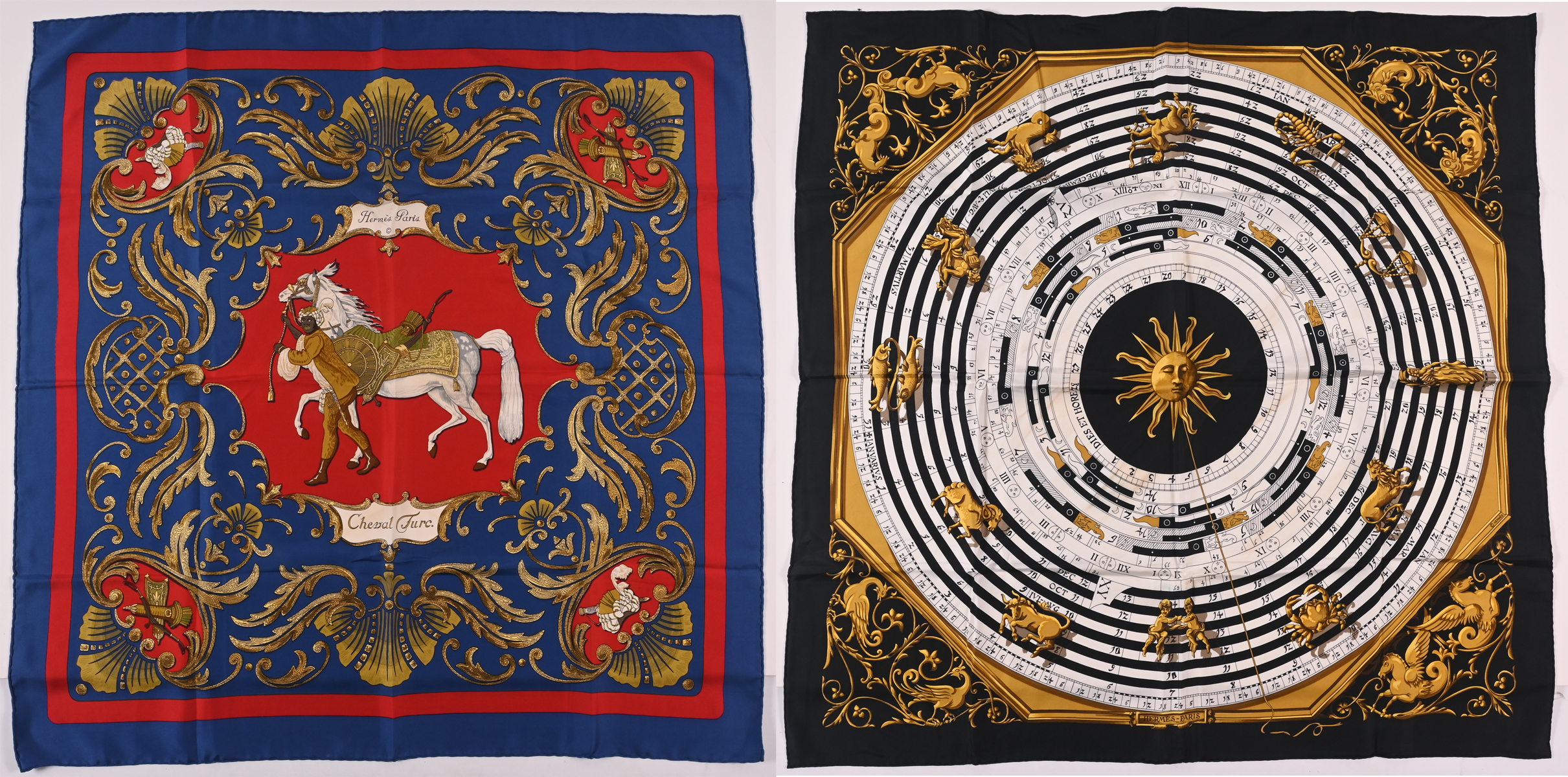 Appraisal: HERMES SILK SCARVES Both measure '' square Astrological Dies et