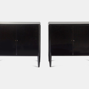 Appraisal: Art Deco French Pair of Black Lacquer Cabinets Circa s