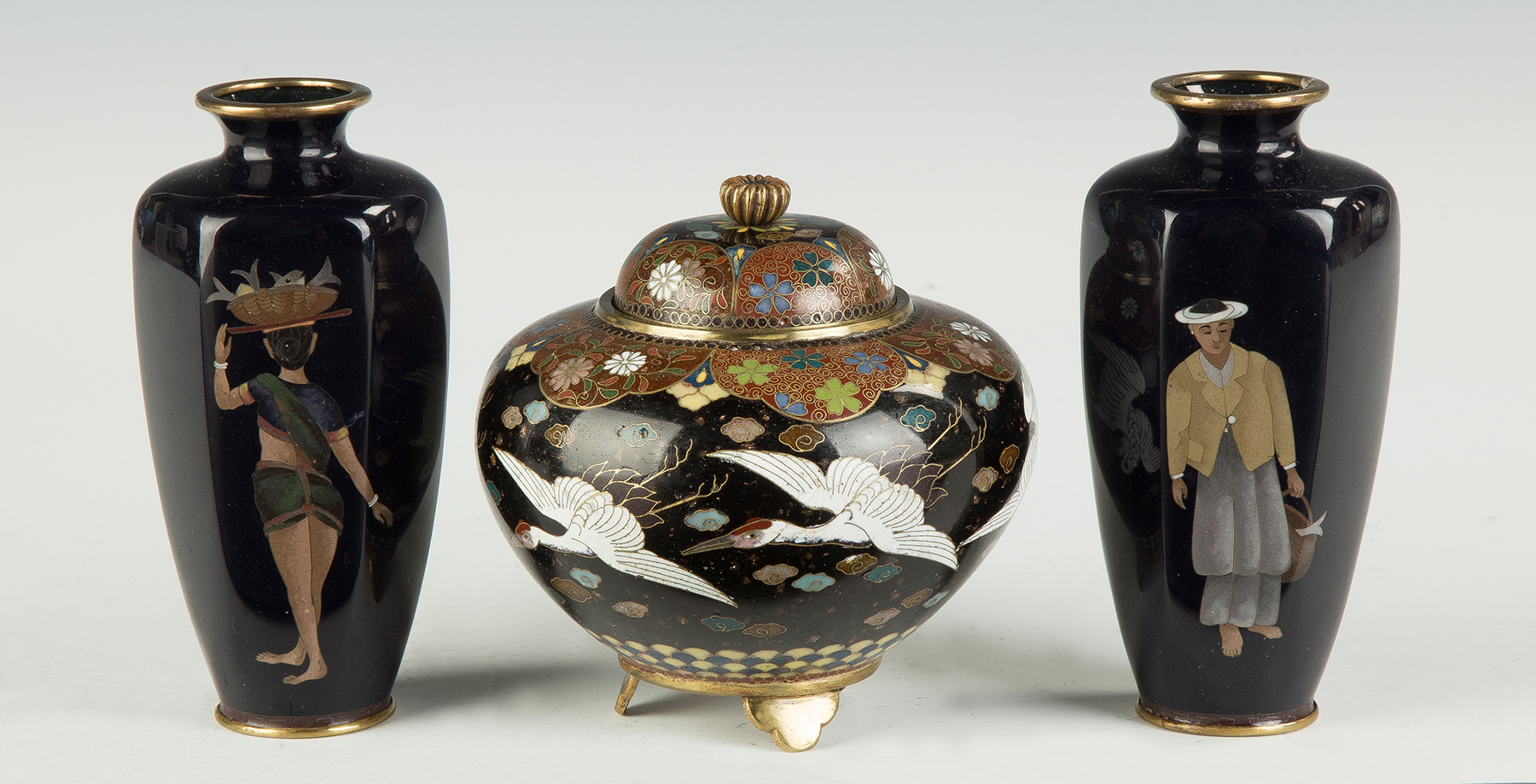 Appraisal: Pair of Japanese Cloisonne Vases and Censor C