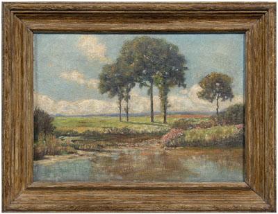 Appraisal: American impressionist painting landscape with five trees signed lower right