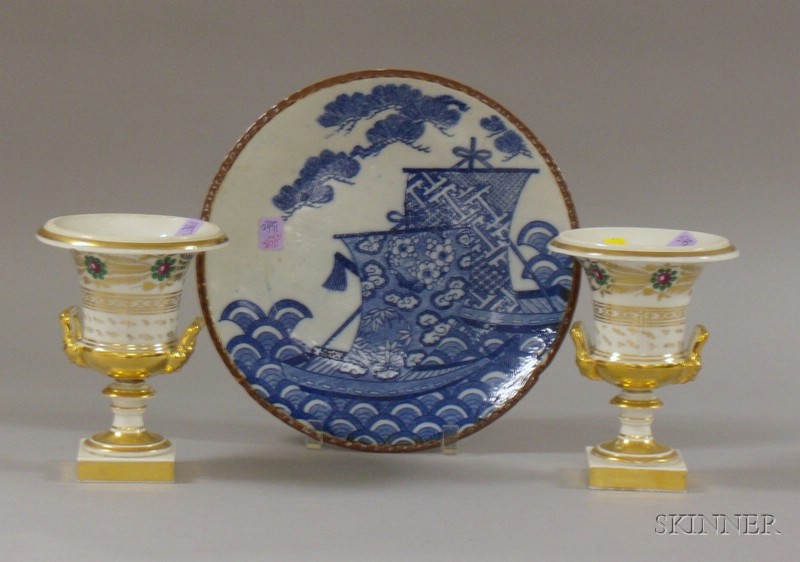 Appraisal: Pair of Paris Porcelain Gilt Decorated Urns and a Japanese