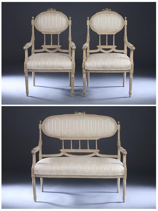 Appraisal: THREE-PIECE CONTINENTAL NEOCLASSICAL STYLE PAINTED SALON SUITE th century with