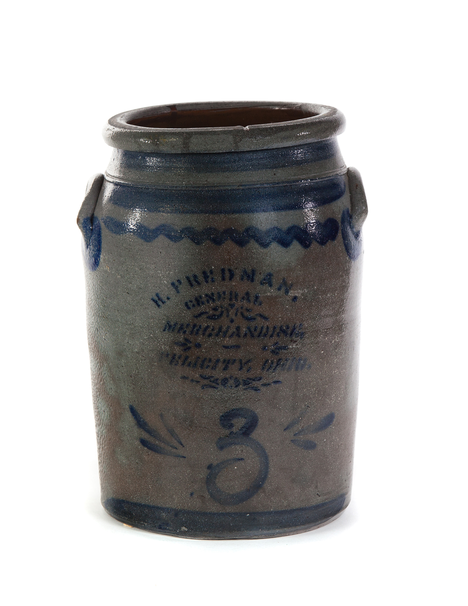 Appraisal: OHIO STONEWARE CROCK Second half- th century Stenciled cobalt merchant's