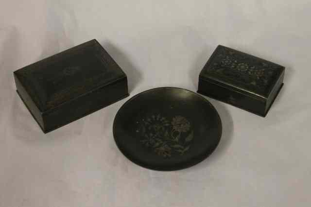 Appraisal: AN INDIAN BIDRI WARE RECTANGULAR BOX and two other pieces