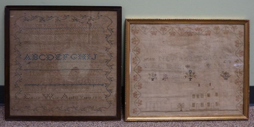 Appraisal: TWO NEEDLEWORK SAMPLERS TH CENTURY LARGER X IN X CM