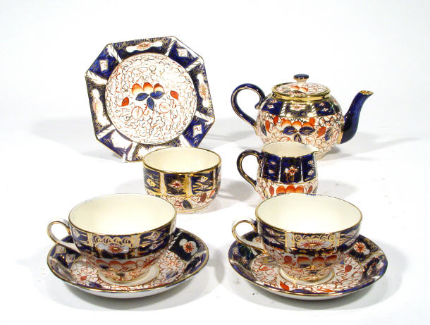 Appraisal: Imari patterned pottery tea-for-two set comprising teapot cream jug sugar