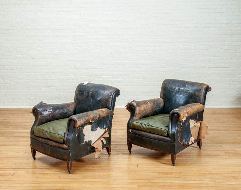 Appraisal: PAIR OF GREEN LEATHER CLUB CHAIRS x x in The